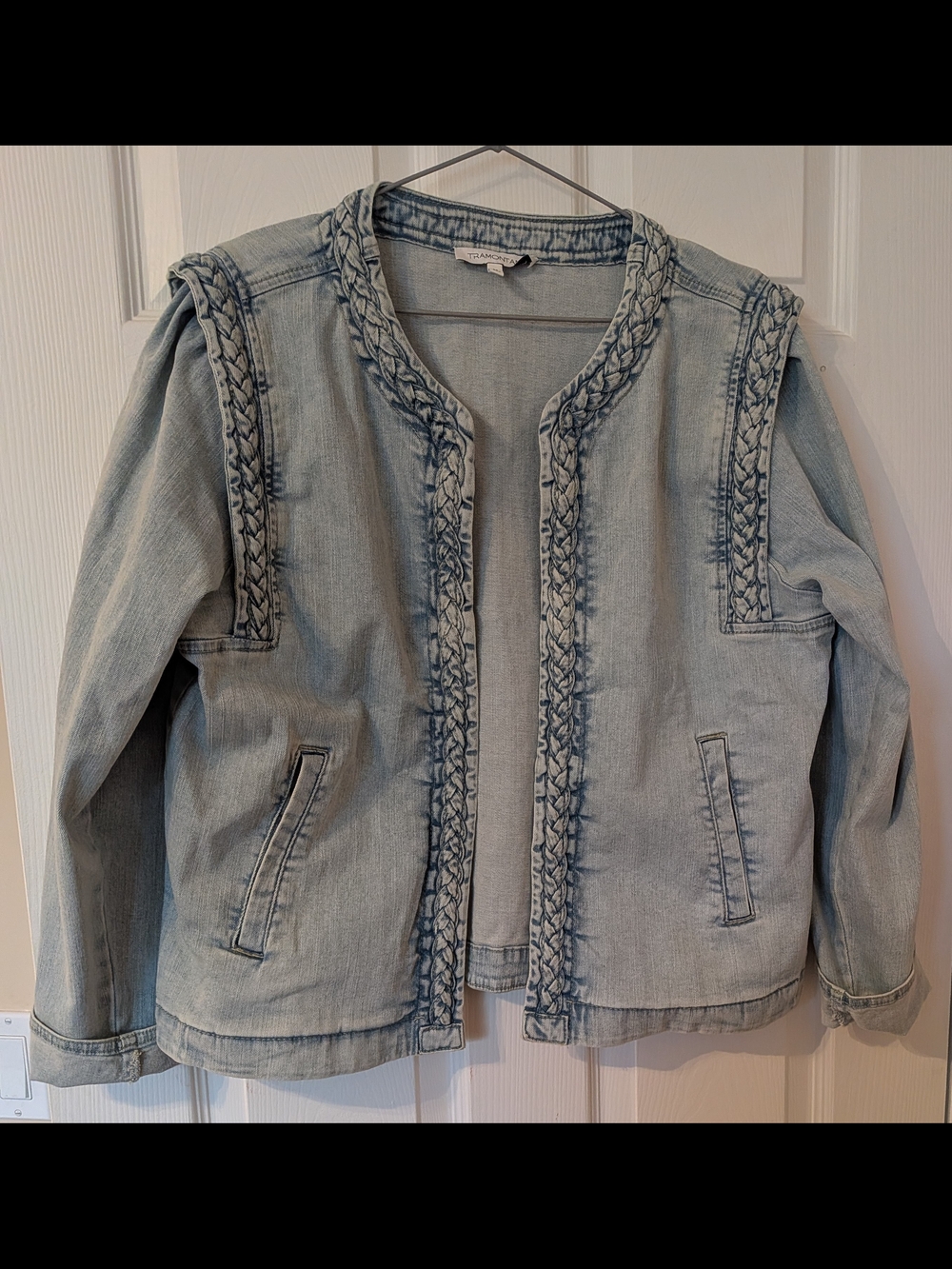 Light Wash Denim Jacket with Braided Trim - Women